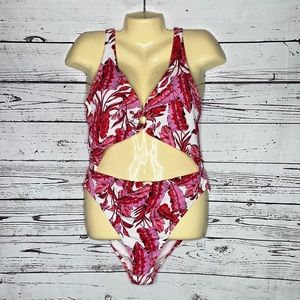 Jessica Simpson NWT Sz XL Tropical Print Cut-Out One Piece Bathing Suit Swimsuit